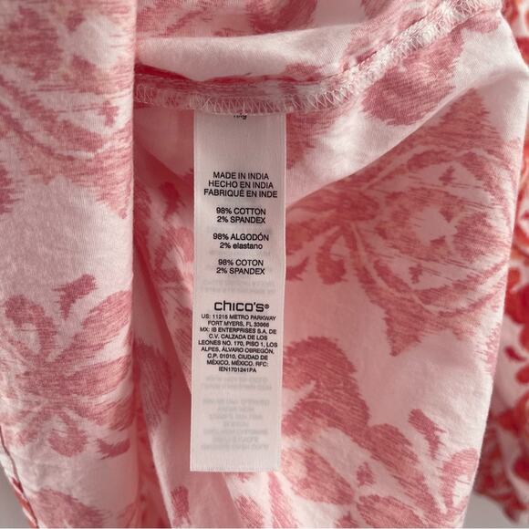 CHICO’S Tunic Size Large Contrast Medallion Feminine Popover Top Stretch Cotton - Picture 11 of 15